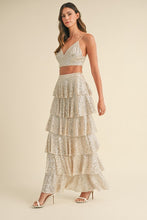 Load image into Gallery viewer, NEWEST ARRIVAL Champagne Sequin Tiered Maxi Skirt Set
