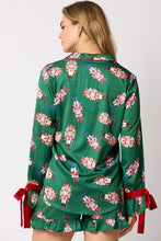 Load image into Gallery viewer, Green Satin Nutcracker Red Bow Pajama Set
