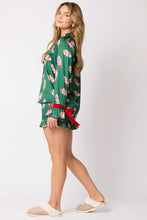Load image into Gallery viewer, Green Satin Nutcracker Red Bow Pajama Set
