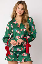 Load image into Gallery viewer, Green Satin Nutcracker Red Bow Pajama Set
