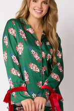 Load image into Gallery viewer, Green Satin Nutcracker Red Bow Pajama Set
