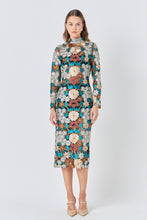 Load image into Gallery viewer, NEWEST ARRIVAL Brown/Teal Crochet Floral Midi Fitted Dress
