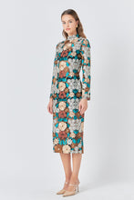 Load image into Gallery viewer, NEWEST ARRIVAL Brown/Teal Crochet Floral Midi Fitted Dress
