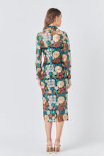 Load image into Gallery viewer, NEWEST ARRIVAL Brown/Teal Crochet Floral Midi Fitted Dress
