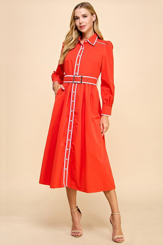 LAST ONE Red/Pink Button Down Midi Dress