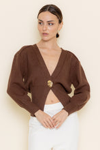 Load image into Gallery viewer, NEWEST ARRIVAL Brown Single Gold Button Cardigan
