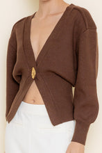 Load image into Gallery viewer, NEWEST ARRIVAL Brown Single Gold Button Cardigan
