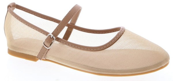 Camel Mesh Ballerina Flats