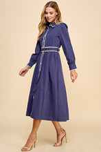 Load image into Gallery viewer, Navy Button Down Midi Dress
