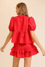 Load image into Gallery viewer, NEWEST ARRIVAL Red Football Embroidered Puff Sleeve Blouse

