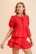 Load image into Gallery viewer, NEWEST ARRIVAL Red Football Embroidered Puff Sleeve Blouse
