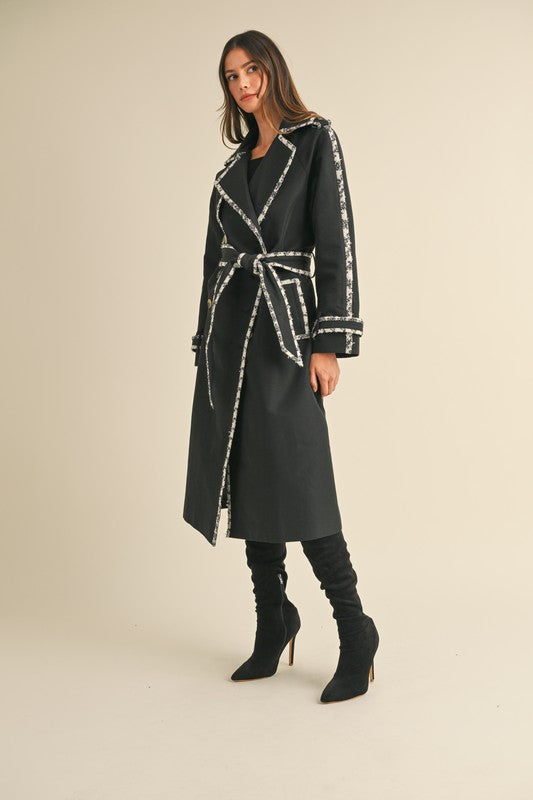 FINAL SALE Black Tweed Trim Trench Coat