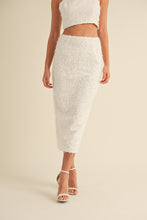 Load image into Gallery viewer, FINAL SALE White Fringe Sequin Midi Skirt Set
