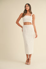 Load image into Gallery viewer, FINAL SALE White Fringe Sequin Midi Skirt Set
