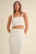 Load image into Gallery viewer, FINAL SALE White Fringe Sequin Midi Skirt Set
