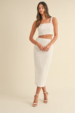 Load image into Gallery viewer, FINAL SALE White Fringe Sequin Midi Skirt Set
