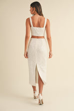 Load image into Gallery viewer, FINAL SALE White Fringe Sequin Midi Skirt Set
