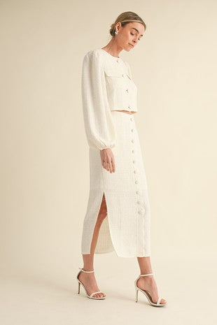 FINAL SALE Cream Tweed Midi Skirt Set – Five Points Boutique