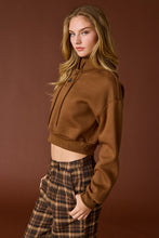 Load image into Gallery viewer, FINAL SALE Brown Crop Henley Pullover
