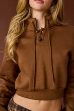 Load image into Gallery viewer, FINAL SALE Brown Crop Henley Pullover
