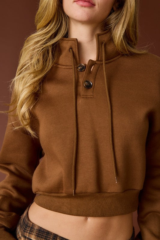 FINAL SALE Brown Crop Henley Pullover