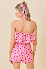 Load image into Gallery viewer, Pink/Red Heart Strapless Ruffle Romper
