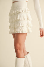 Load image into Gallery viewer, Cream Ruffle Knit Tiered Mini Skirt
