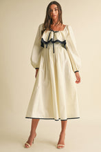Load image into Gallery viewer, LAST ONE Cream/Navy Bow Midi Dress
