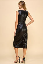 Load image into Gallery viewer, Black Shimmer Ruched Midi Dress
