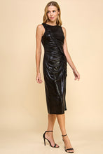 Load image into Gallery viewer, Black Shimmer Ruched Midi Dress
