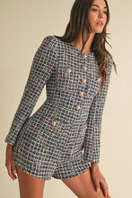 Load image into Gallery viewer, NEWEST ARRIVAL Navy Tweed Long Sleeve Romper
