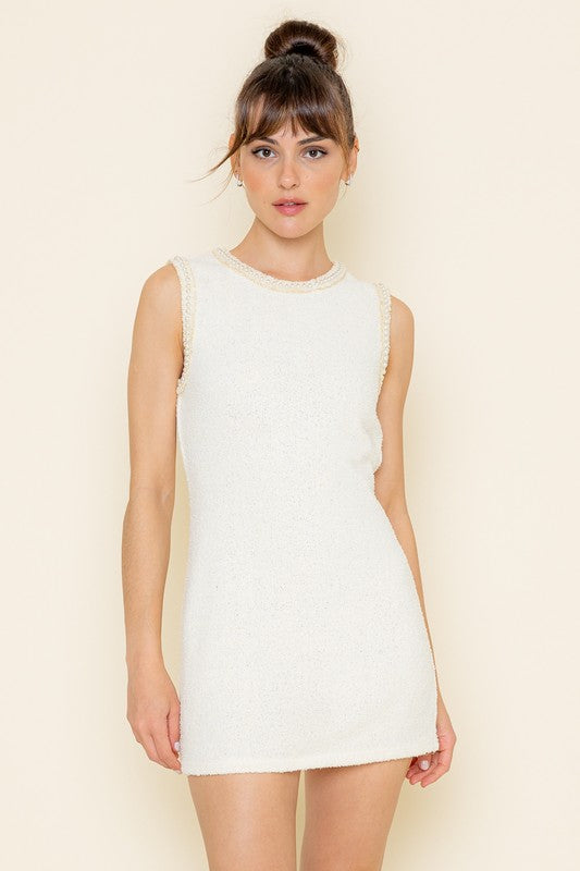 Cream Chic Pearl Sleeveless Dress
