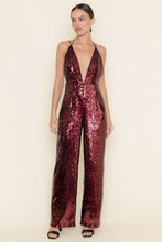 Load image into Gallery viewer, NEWEST ARRIVAL Dark Wine Sequin Plunging Jumpsuit
