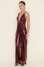 Load image into Gallery viewer, NEWEST ARRIVAL Dark Wine Sequin Plunging Jumpsuit
