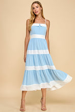 Load image into Gallery viewer, Blue/White Striped Bow Back Midi Dress
