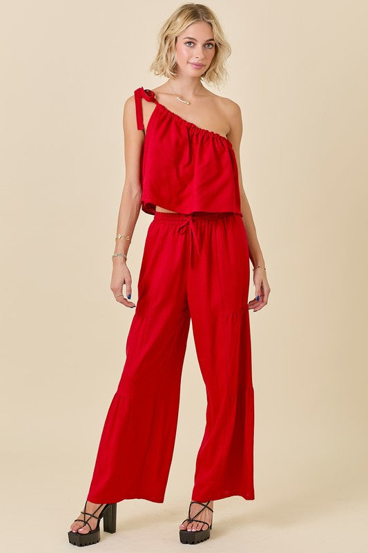 NEWEST ARRIVAL Red Linen Pants Set