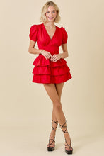 Load image into Gallery viewer, NEWEST ARRIVAL Red Poplin Tiered Romper Dress
