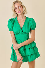 Load image into Gallery viewer, SPRING 2026 Green Poplin Tiered Romper Dress
