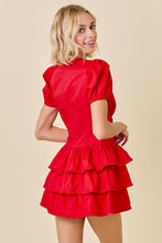 Load image into Gallery viewer, NEWEST ARRIVAL Red Poplin Tiered Romper Dress
