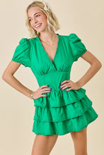 Load image into Gallery viewer, SPRING 2026 Green Poplin Tiered Romper Dress

