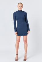 Load image into Gallery viewer, FINAL SALE Navy Blue Sleek Bodycon Long Sleeve Mini Dress
