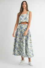 Load image into Gallery viewer, LAST ONE Blue Floral Jacquard Midi Skirt Set
