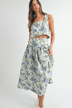 Load image into Gallery viewer, LAST ONE Blue Floral Jacquard Midi Skirt Set
