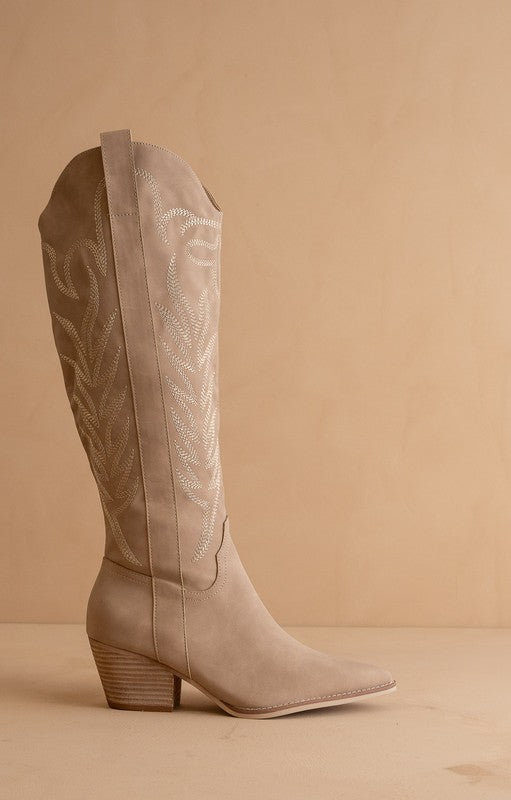 NEWEST ARRIVAL Light Taupe Embroidered Tall Western Boots