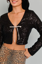 Load image into Gallery viewer, FINAL SALE Black Sequin Bow Front Blouse
