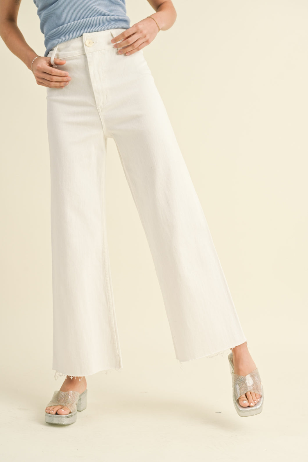 NEWEST ARRIVAL Off White Wide Leg Crop Denim Jeans