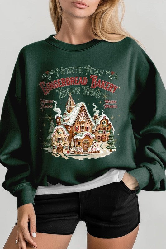 FINAL SALE Hunter Green Gingerbread Bakery Crewneck