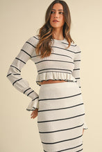 Load image into Gallery viewer, NEWEST ARRIVAL White/Black Striped Tiered Midi Skirt Set
