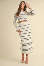 Load image into Gallery viewer, NEWEST ARRIVAL White/Black Striped Tiered Midi Skirt Set

