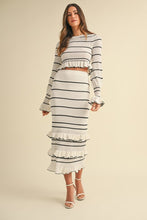Load image into Gallery viewer, NEWEST ARRIVAL White/Black Striped Tiered Midi Skirt Set
